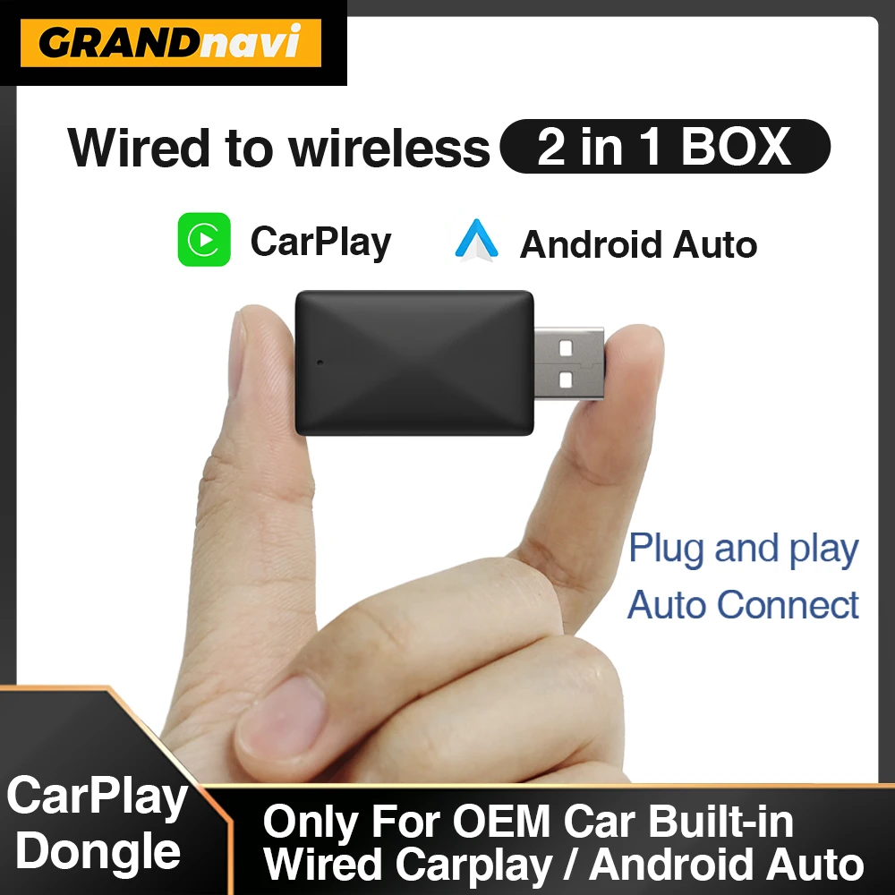 2in1 Wired to Wireless CarPlay Android Auto Adapter for OEM Car Stereo With USB Plug and Play Bluetooth