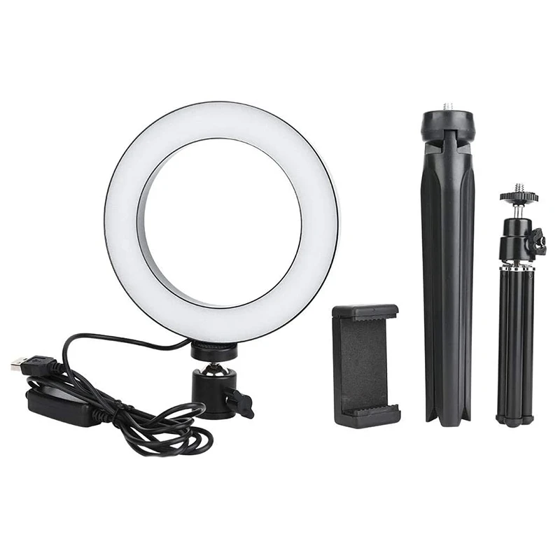 16Cm LED Dimmable LED Video Ring Light Camera Lamp Kit With USB Connection For Desktop Tripod Mobile Phone Holder