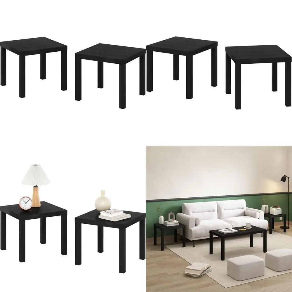 

Black Square Parsons Style Side Tables, Pair Set