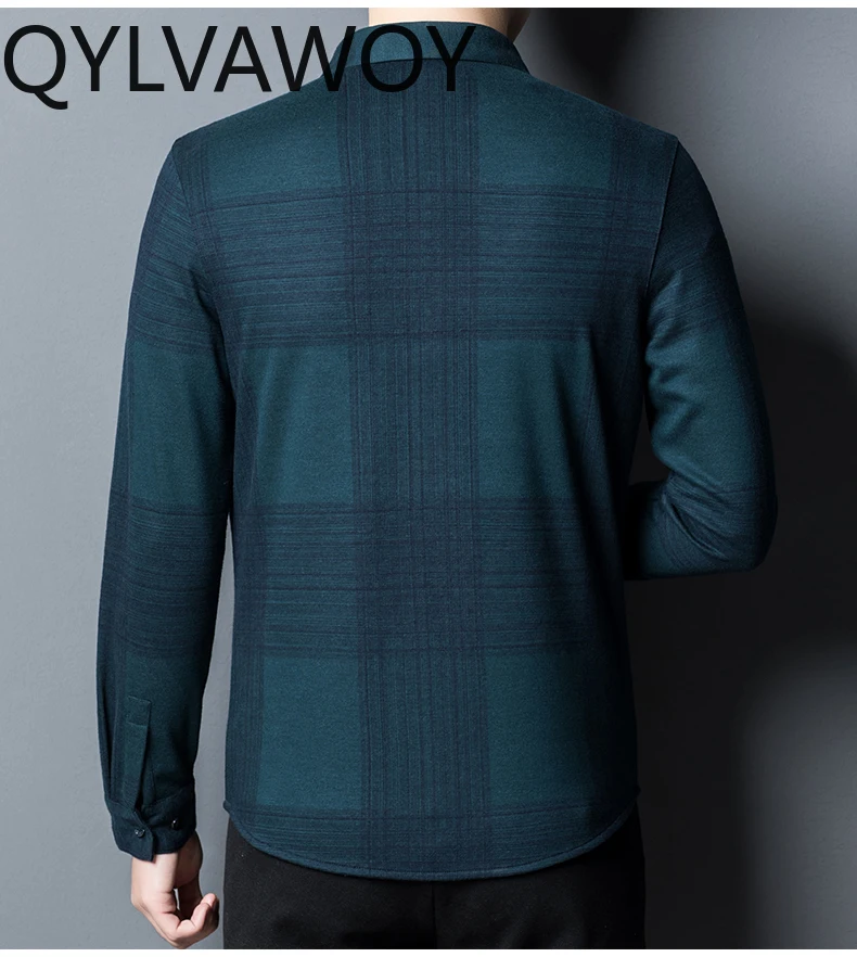 QYLVAWOY 100% Cashmere Shirt for Men Clothing Autumn Winter Mens Shirts Business Casual Long Sleeve Top 2024 Chemise Homme