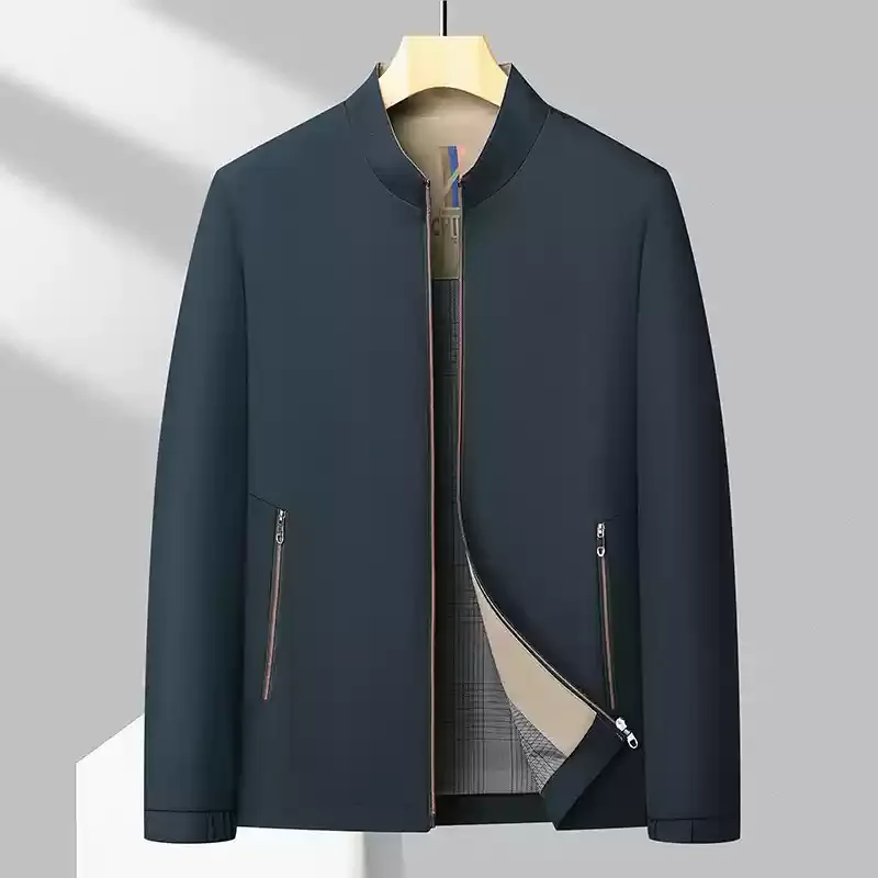 

Casual Stand Collar Busin Jaet for Men Mid-aged Spring 2024 Breathable Loose Fit Faion Urban Sle Long Sve Zipper