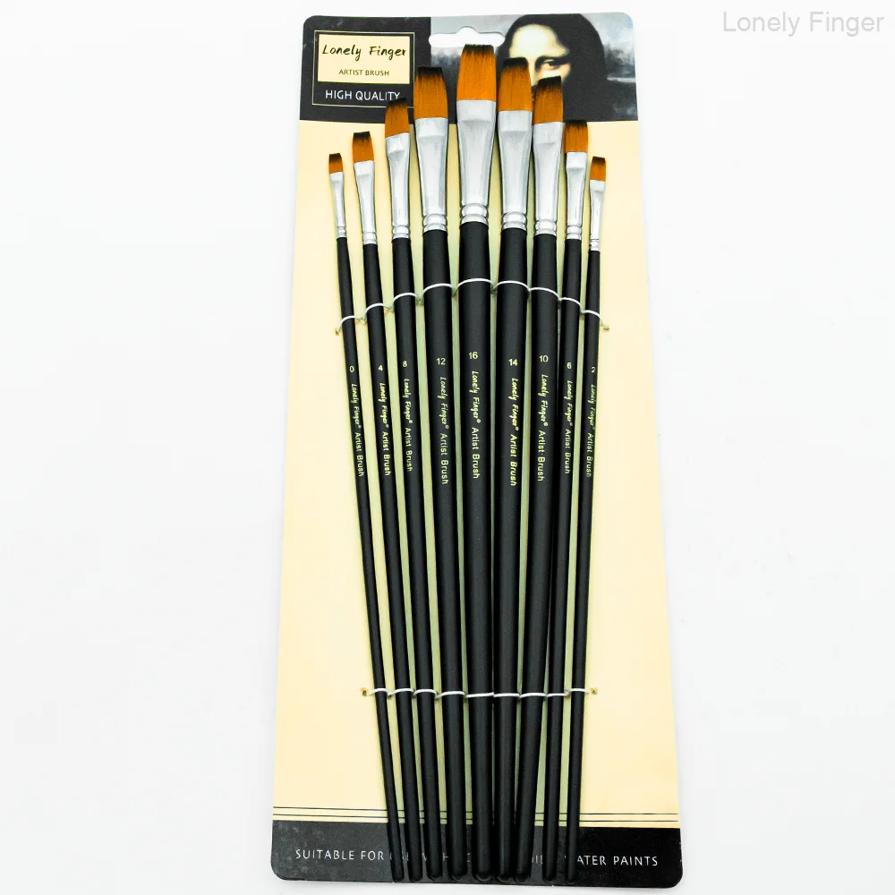 Acryl-Öl-Aquarell-Pinsel-Set, 9-teilige flache Pinsel für Kunstmalerei, Nylon-Künstlerpinsel für Studenten und Erwachsene