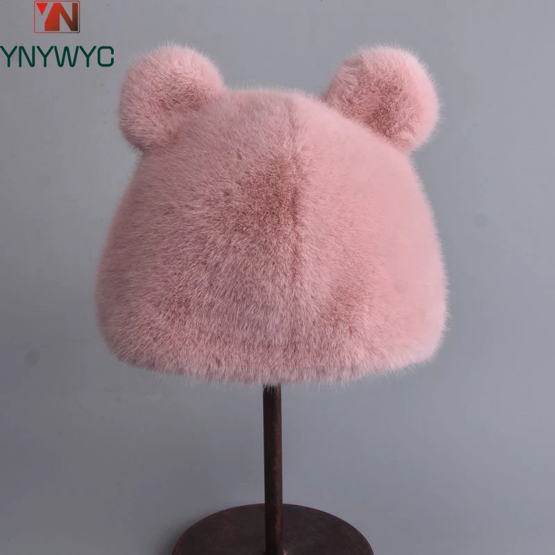 

New Style Fake Mink Fur Hats Super Soft Lovable Natural Fluffy Hat Women Winter Hat Cotton Lining Warm Fashion Women's Cap