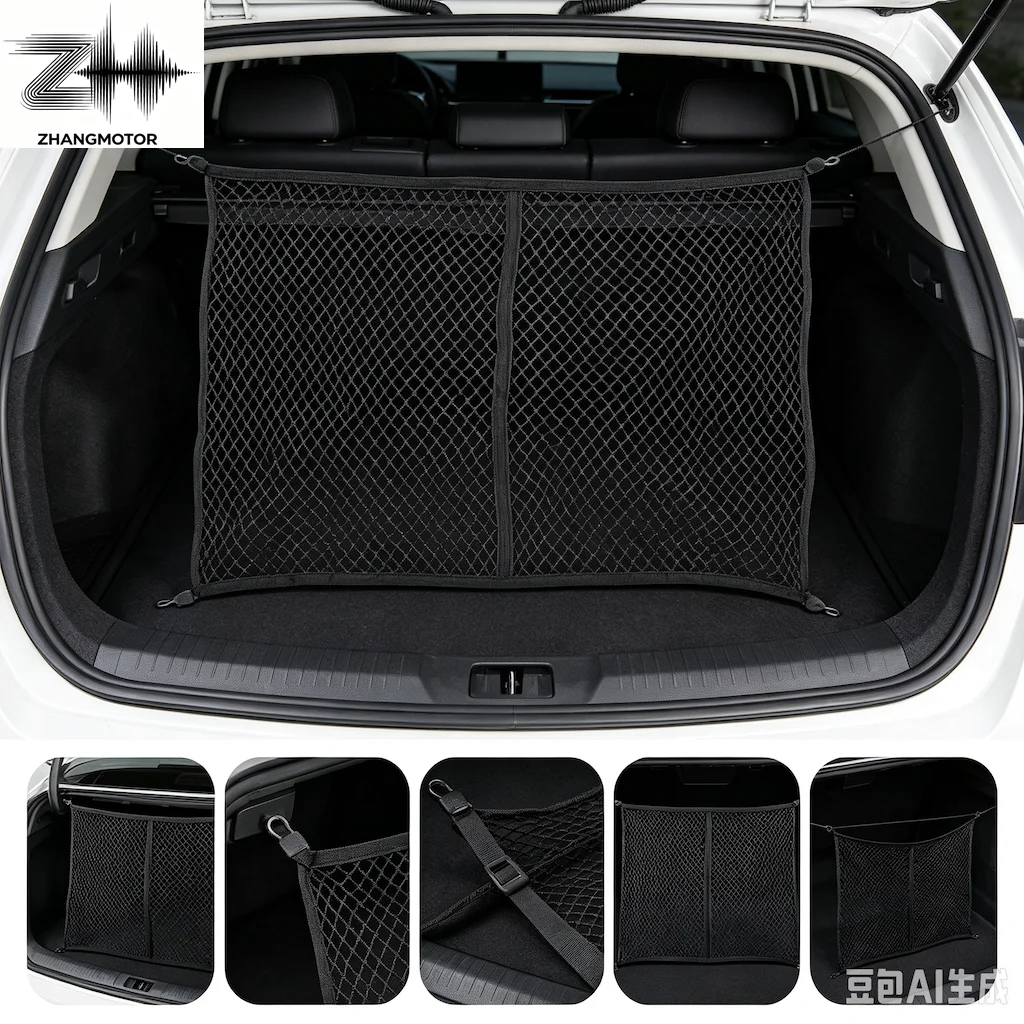 Car Back Rear Mesh Trunk Seat Elastic String Net Universal Storage Bag Pocket Cage Auto Organizer Seat Back Bag