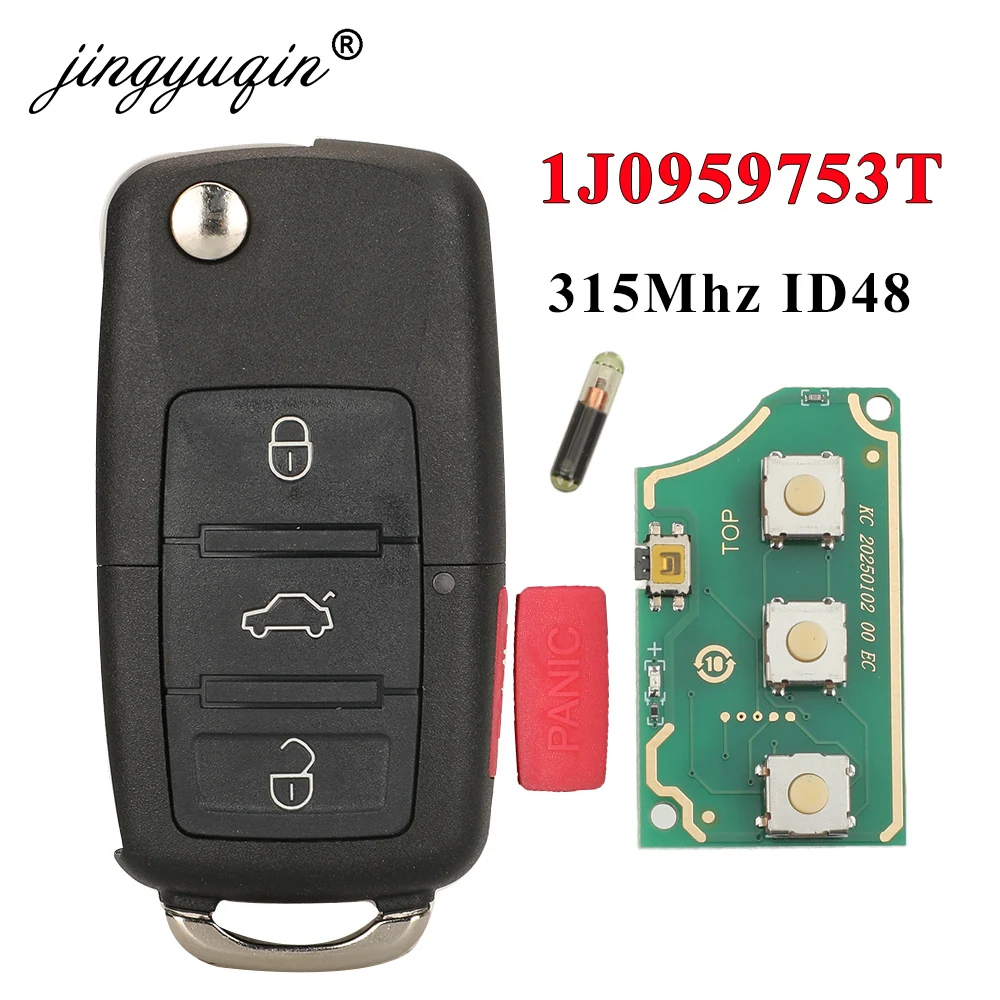 

Jingyuqin 1J0959753T Remote Car key for VW Volkswagen Beetle Bora Golf Jetta GTI Passat 1998+ Flip Control FOB 315Mhz ID48