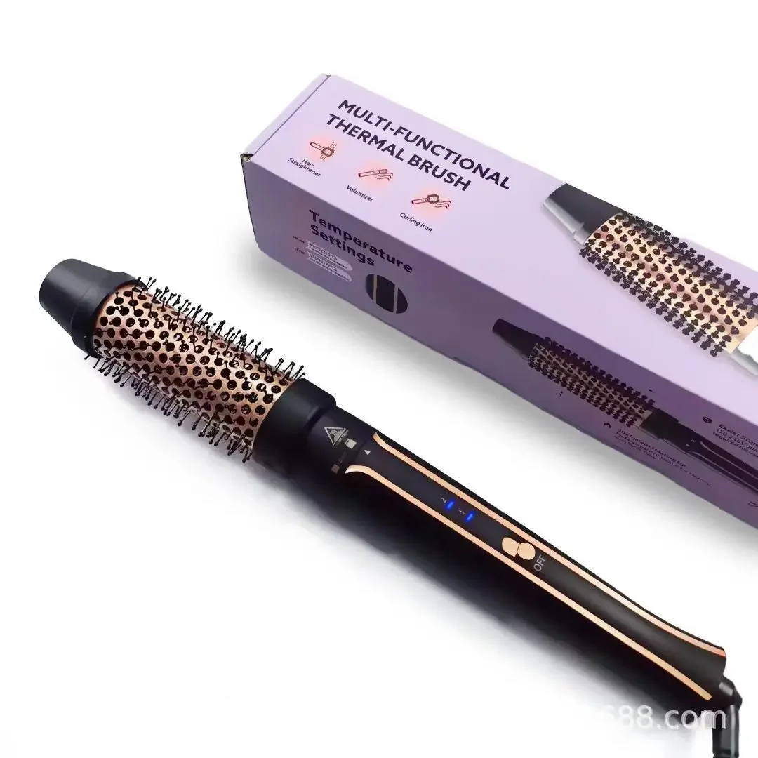 

Hair Curling Iron Brush Thermal Brush Create Blowout Look Natural Curls, Dual Voltage Ceramic Curling Iron with Detachable Brush