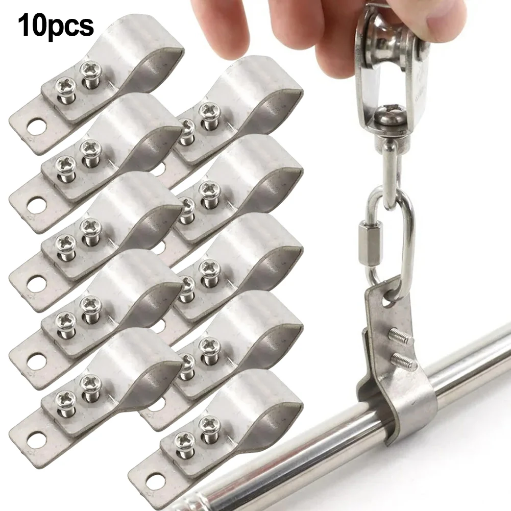 

10pcs Stainless Steel Pulley Clamps 304 Thick Heavy Duty Hinge Adjustable SS304 Stainless Steel Pipe Clamp For 16-26mm Pole