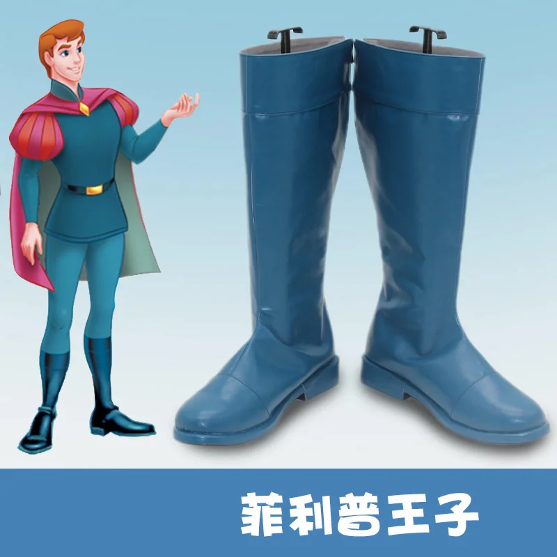 

Обувь для спящего косплея Prince Philip, синие ботинки ручной работы из искусственной кожи, карнавальные ботинки для Хэллоуина