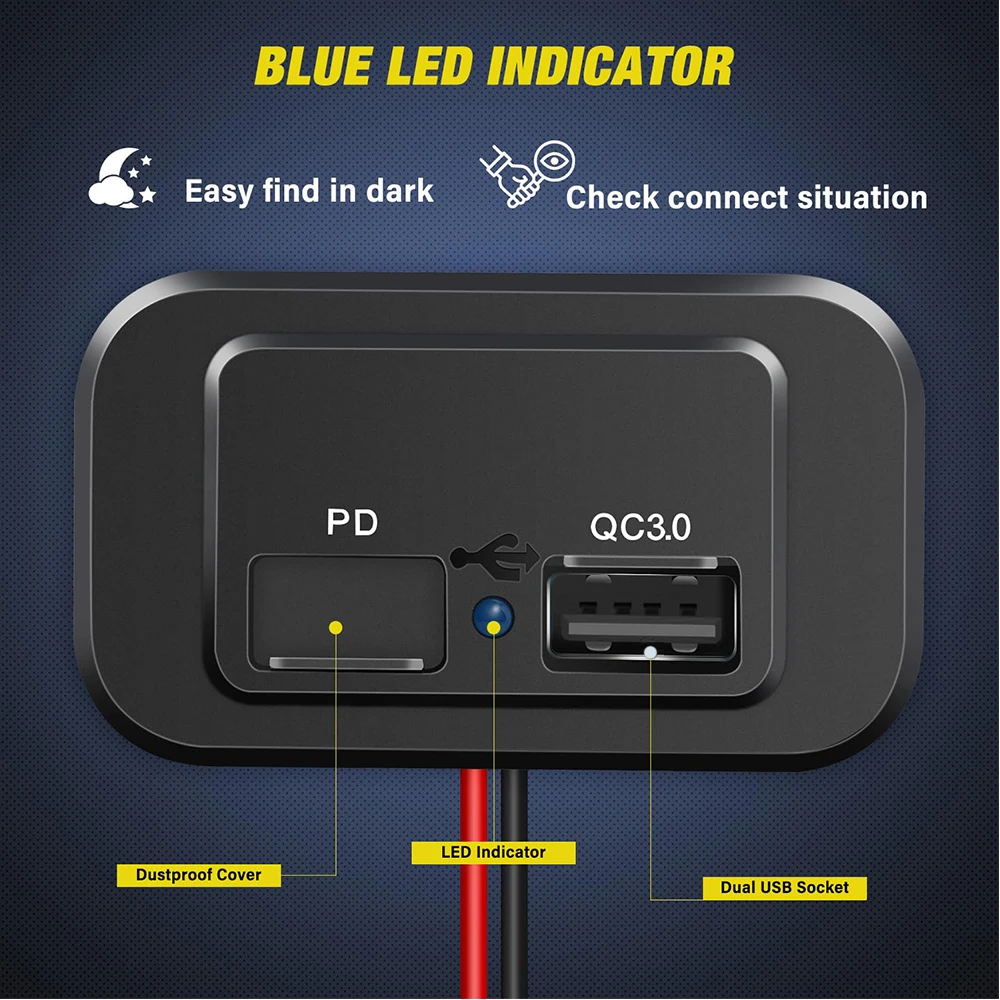 المزدوج USB مقبس شاحن السيارة PD QC 3.0 شحن سريع منفذ لوحة محول الطاقة 12 فولت/24 فولت للدراجات النارية ATV شاحنة قارب