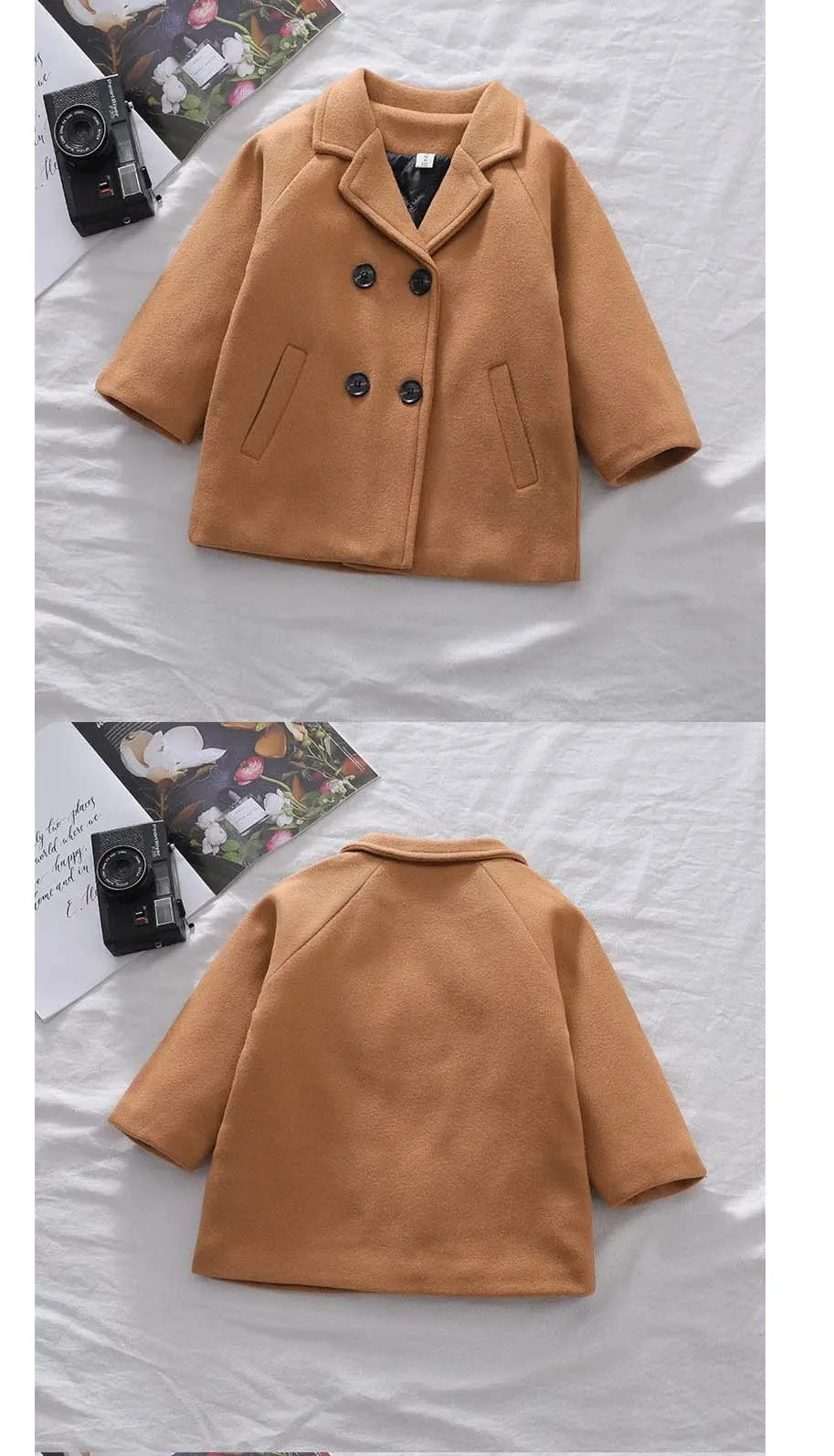 Spring Boys Jackets Child Girl Woolen Double-breasted Baby Trench Coat Lapel Autumn Kids Outerwear Winter Wool Overcoat