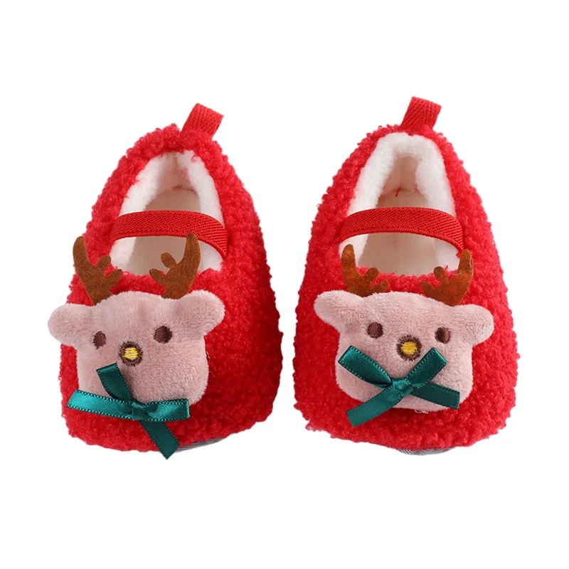 

Baby Christmas Cartoon Plus Fleece Baby Shoes Flat Shoes Soft Bottom Non-Slip Furry Indoor And Outdoor Toddler Shoes