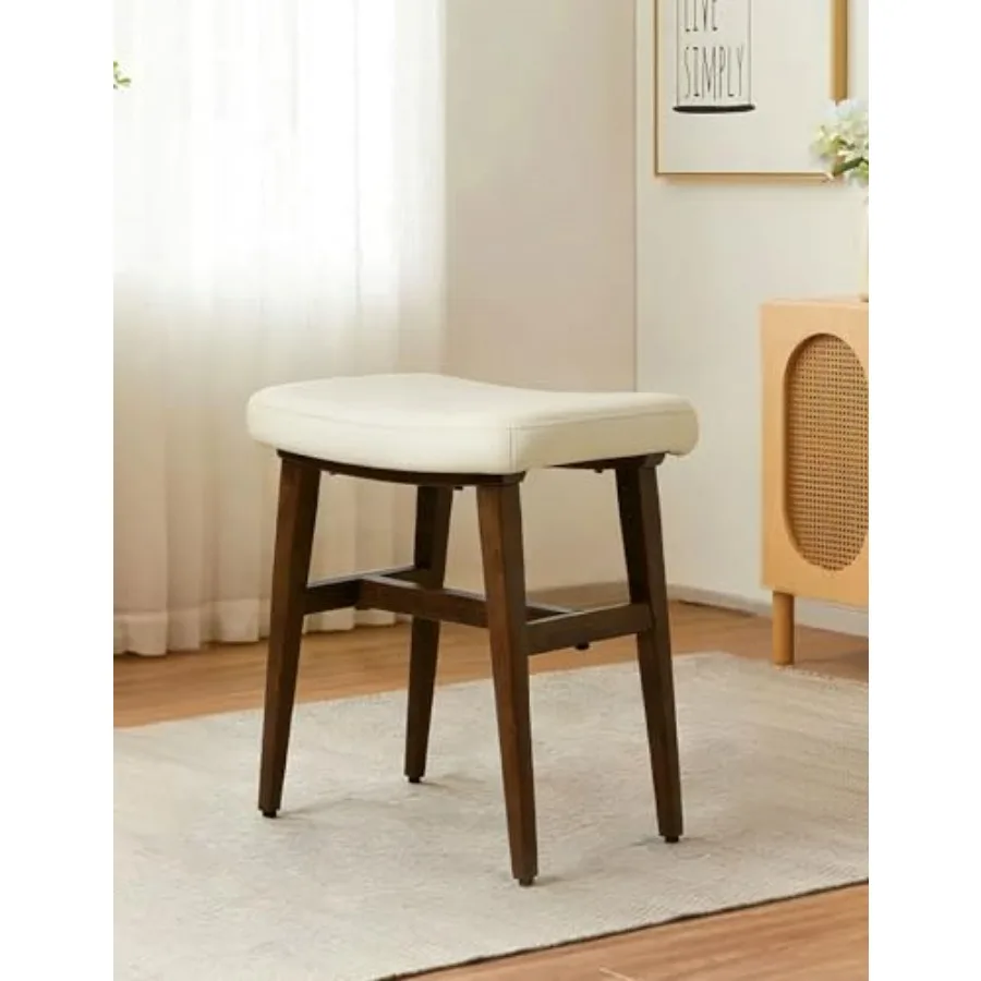 

Cream Vanity Stool17.7inch Compact Makeup Chair with Velvet Saddle Cushion High Rebound Sponge Seat Easy Assembly Footstool for