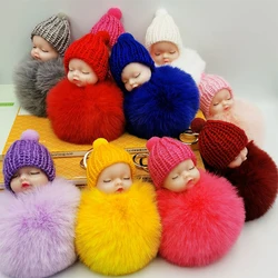 20 Pcs Sleeping Baby Fluffy Balls Keychains Present Festival Supplies For Wedding Souvenir