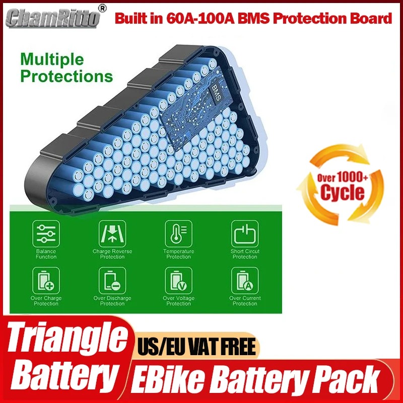 E-bike 72V 60V 30ah 40ah 50ah 60ah Batteria Triangolo 18650 Cell 36V 48V 52V E-bike Li-ion Batteria 72V 3000W Alta Potenza view 5