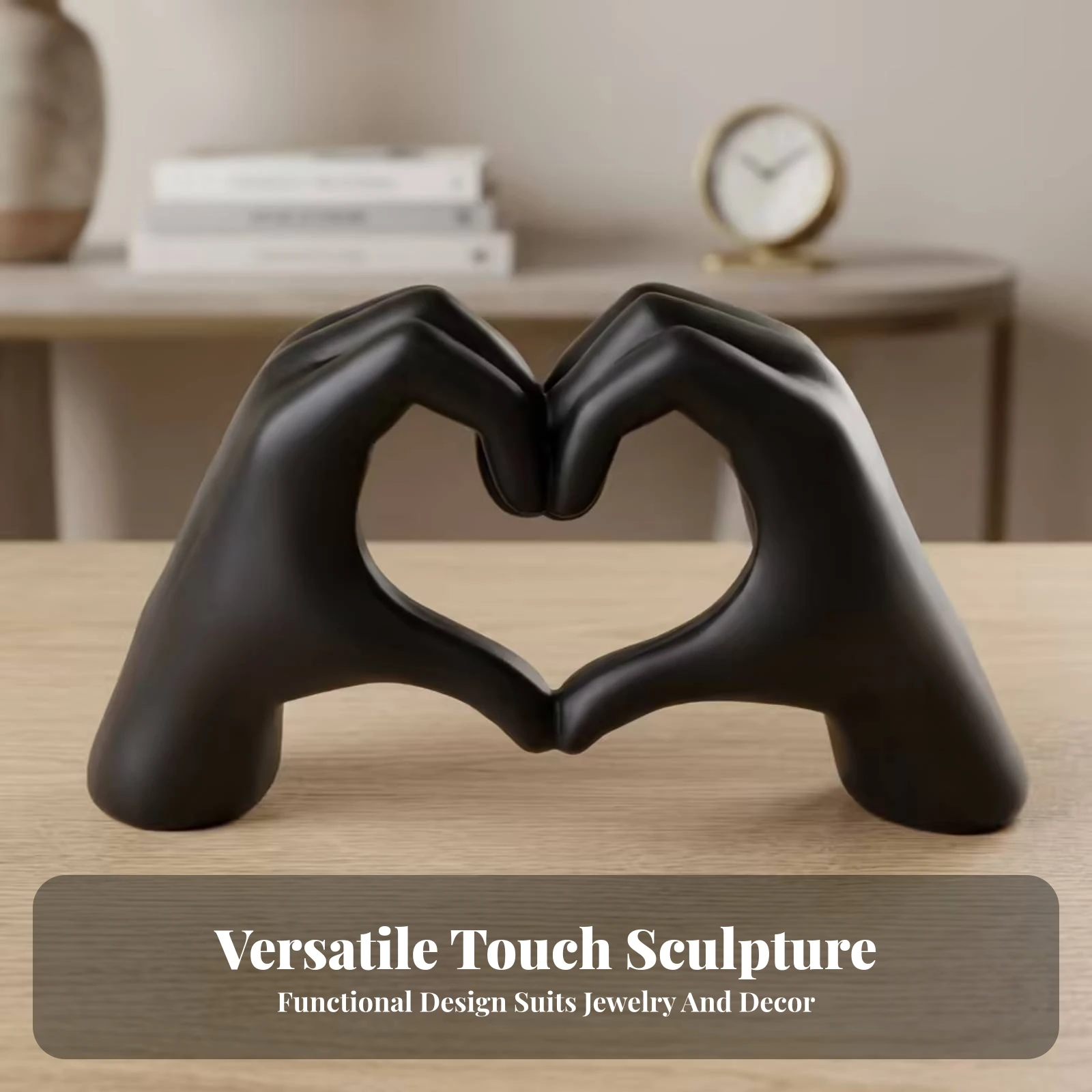 Heart-Shaped Jewelry Stand Painted Finish Resin Jewelry Display Stand Hand Heart Sculpture Smooth Hand Love Sign Statue Solid