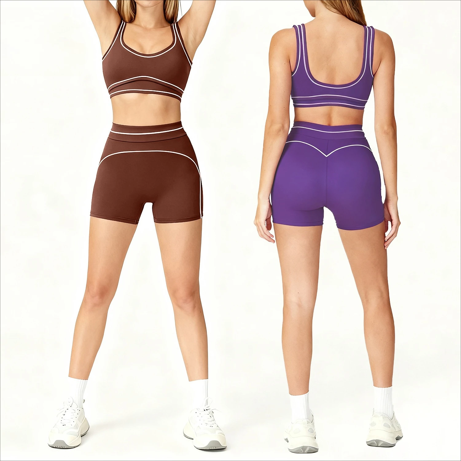 Women‘s Training Set Seamless Push Up Bra with Removable Pads High Waisted Compression Shorts Design Quick Dry GYM Wear