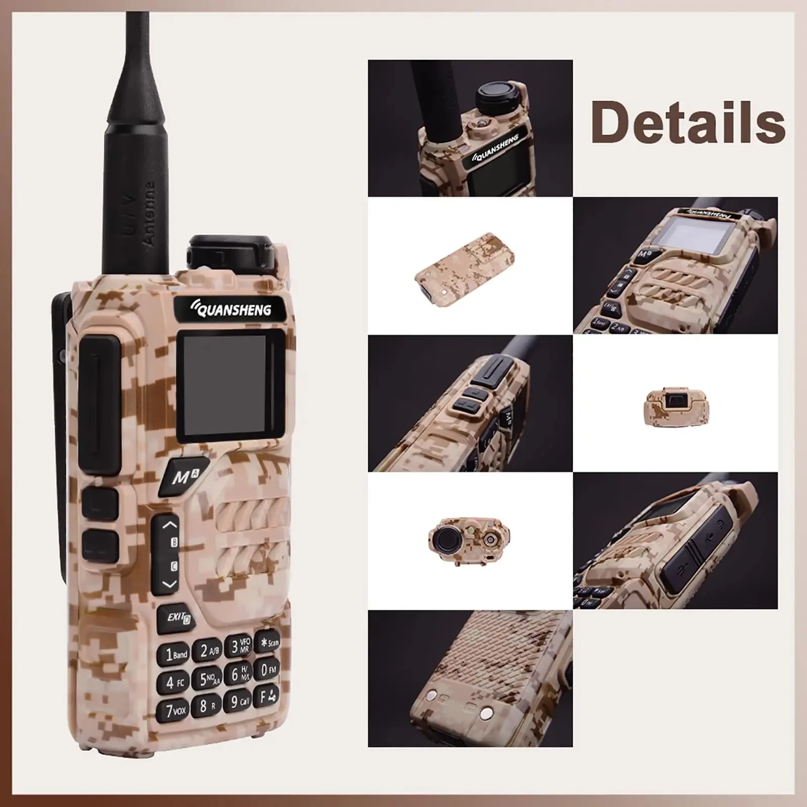 Quansheng-walkie-talkie UV-K5, Radio bidireccional de camuflaje del desierto, 50-600MHz, carga tipo C, AM, FM, UV-K5 multibanda, UVK5, K5