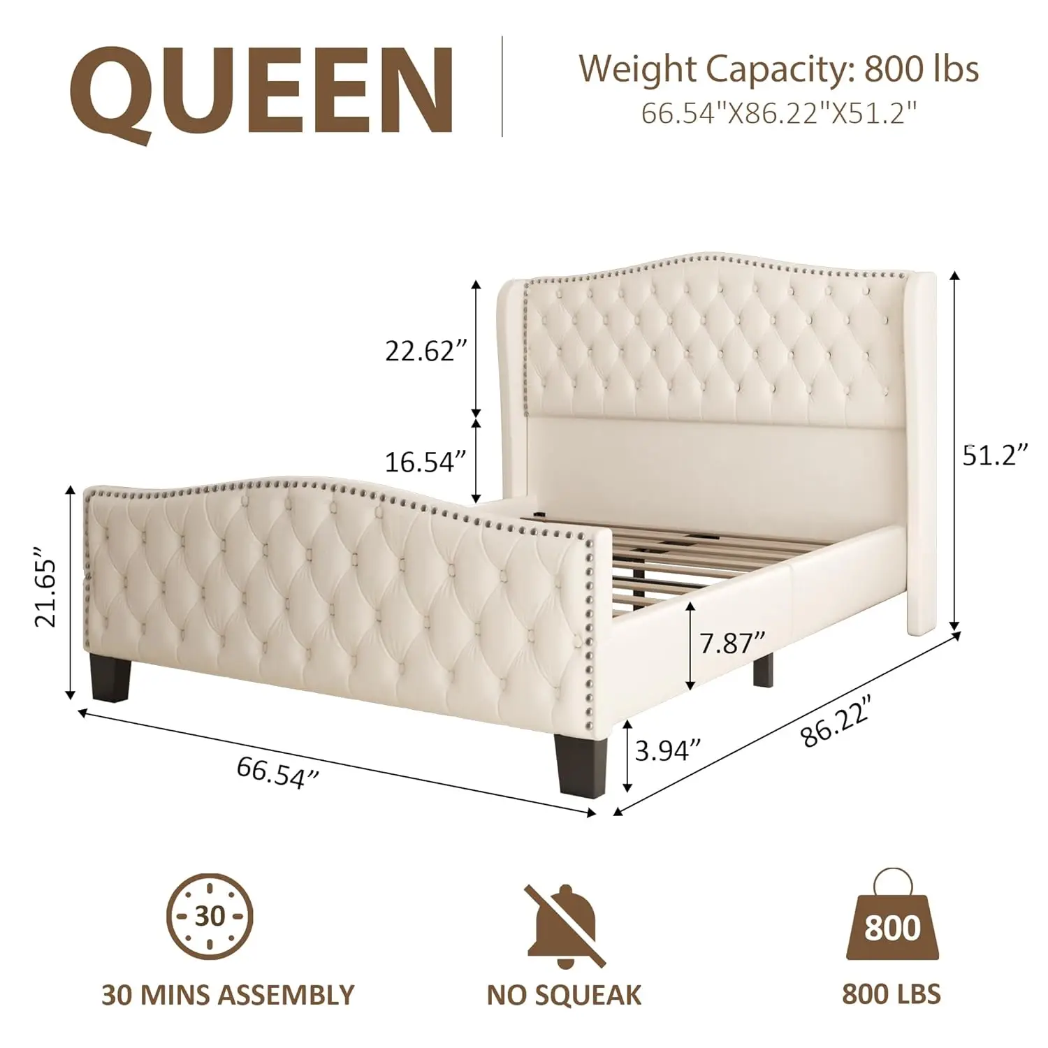 Queen Velvet Upholstered Platform Bed 51in Tall Deep Button Tufted Headboard Footboard Bedroom Bed Frame  Furniture