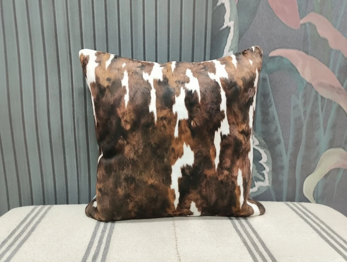 Vintage Western Brown White Cowhide Animal Pattern Throw Pillow Cover Rustic Decorative Euro Sham Cushion Cover for Farmhouse Sofa Living Room