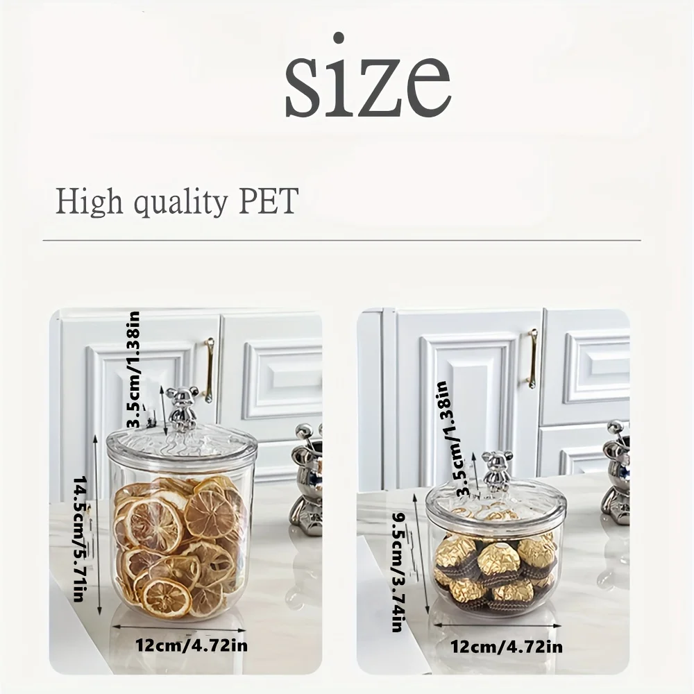 1-Piece Creative Bear Sealed Jar Storage Jar with Lid Capsule Coffee Cotton Sticker Storage Box Snack Storage Jar