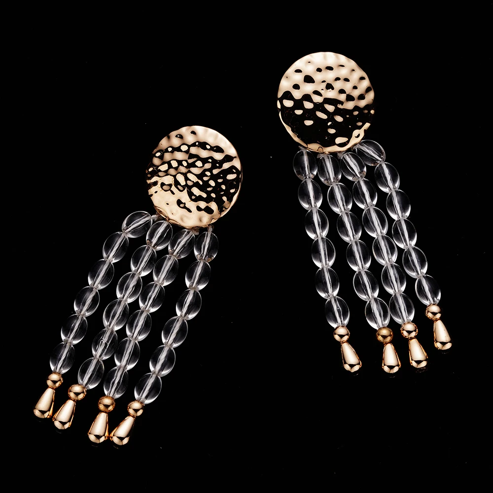 

Vintage Enamel Flower Dangle Earrings Women Transparent Bead Tassel Trumpet Flower Long Earrings Wedding Party Aesthetic Jewelry