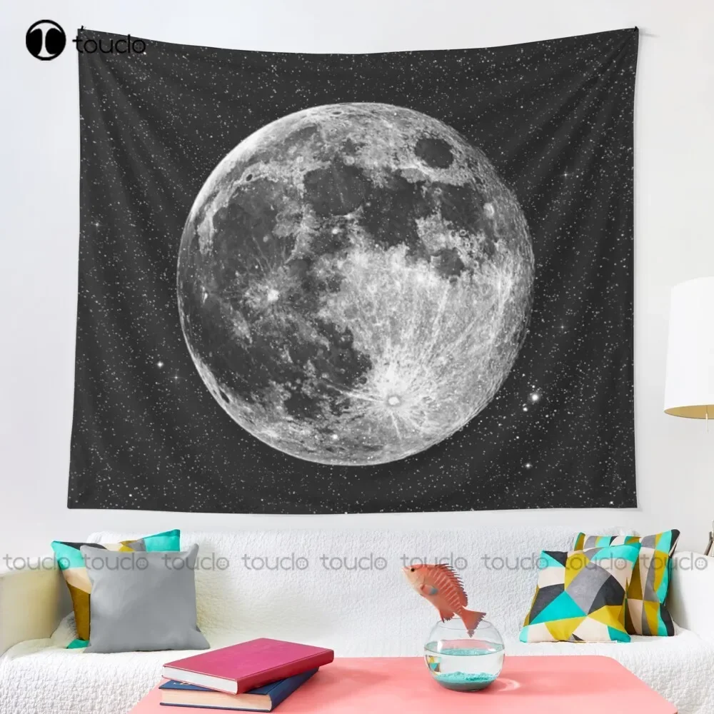Full Moon Space Astronomy Stars Moon Tapestry Cool Wall Tapestry Blanket Tapestry Bedroom Bedspread Decoration Wall Covering view 2