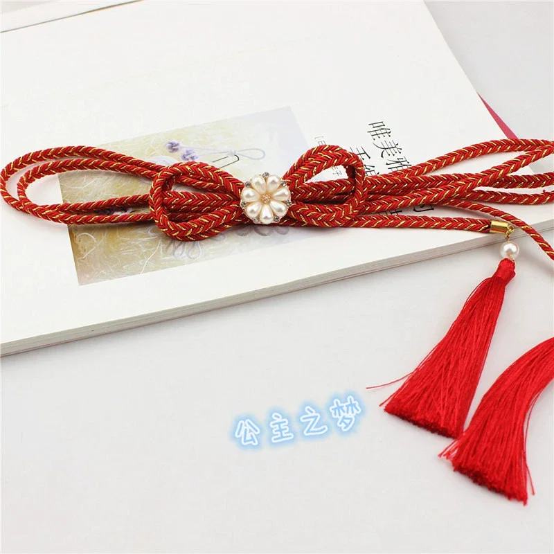 New Universal Obi Belt for Kimono Yukata | Shaped Butterfly Flower Design with Pearl Rhinestone Decoration Exquisitely Obi-Jime