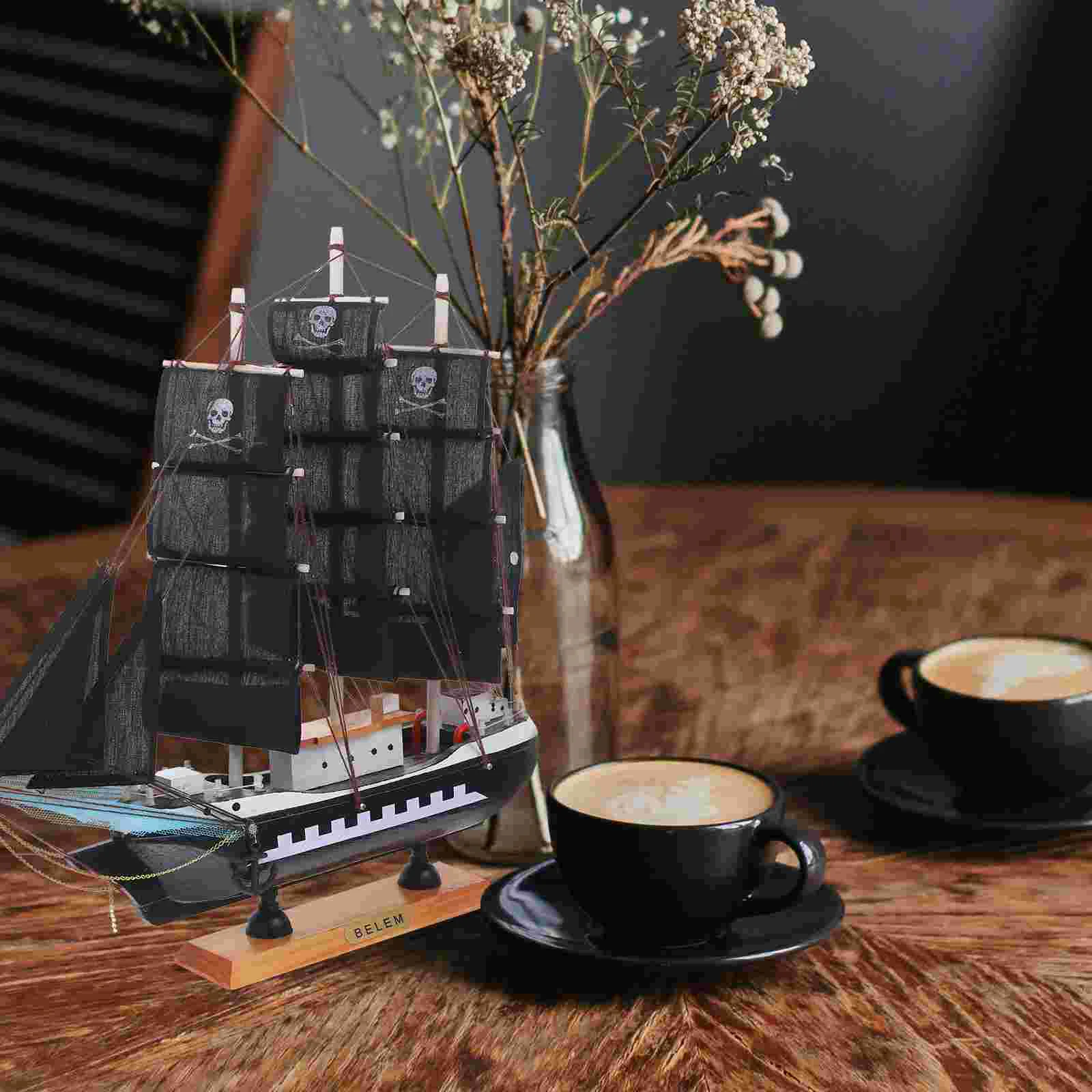 1Pc Wooden Pirate Ship Model Sailing Ship Boat Home Decor Sailboat Vessel Model Pirate Sailboat Model Decor