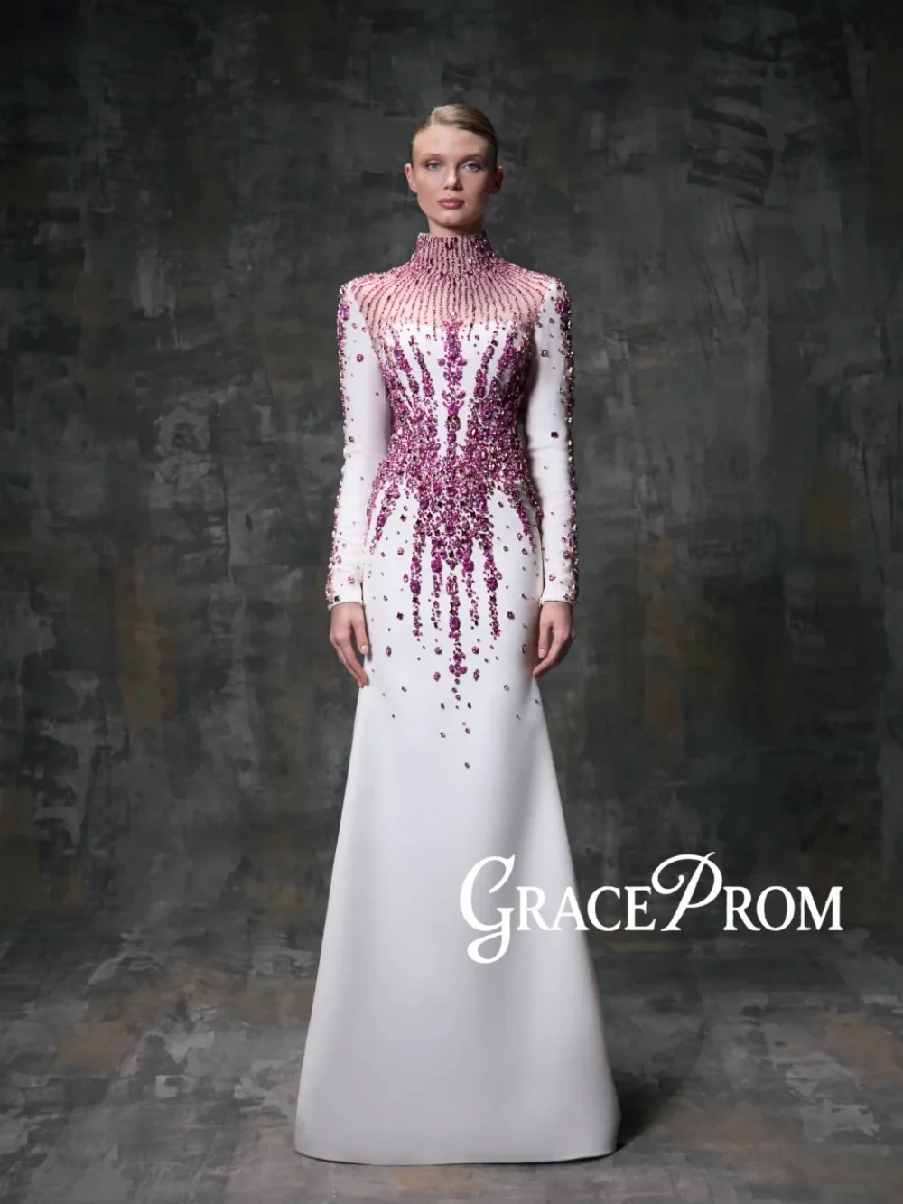 

Muslim Purple Crystal Evening Dress Modern High Collar Wedding Party Gowns 2026 Customized Elegant Satin Long Banquet Gowns