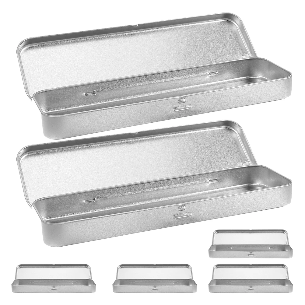 

6 шт. коробки для канцелярских принадлежностей, черные, серебряные пеналы из жести, откидная крышка, компактные металлические держатели для карандашей, организация стола, хранение ручек