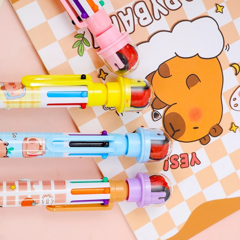 Wholesale Kapibara 6 Color Ballpoint Pen Multicolor Student Color Medium Oil Pen Office Hand Account