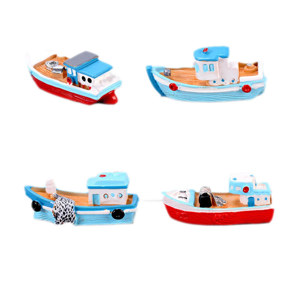 Exquisite Resin Crafts Yacht Miniatures Fairy Garden Mediterranean Wooden Ship Micro Landscape Decor Boat Model Cake Decoration