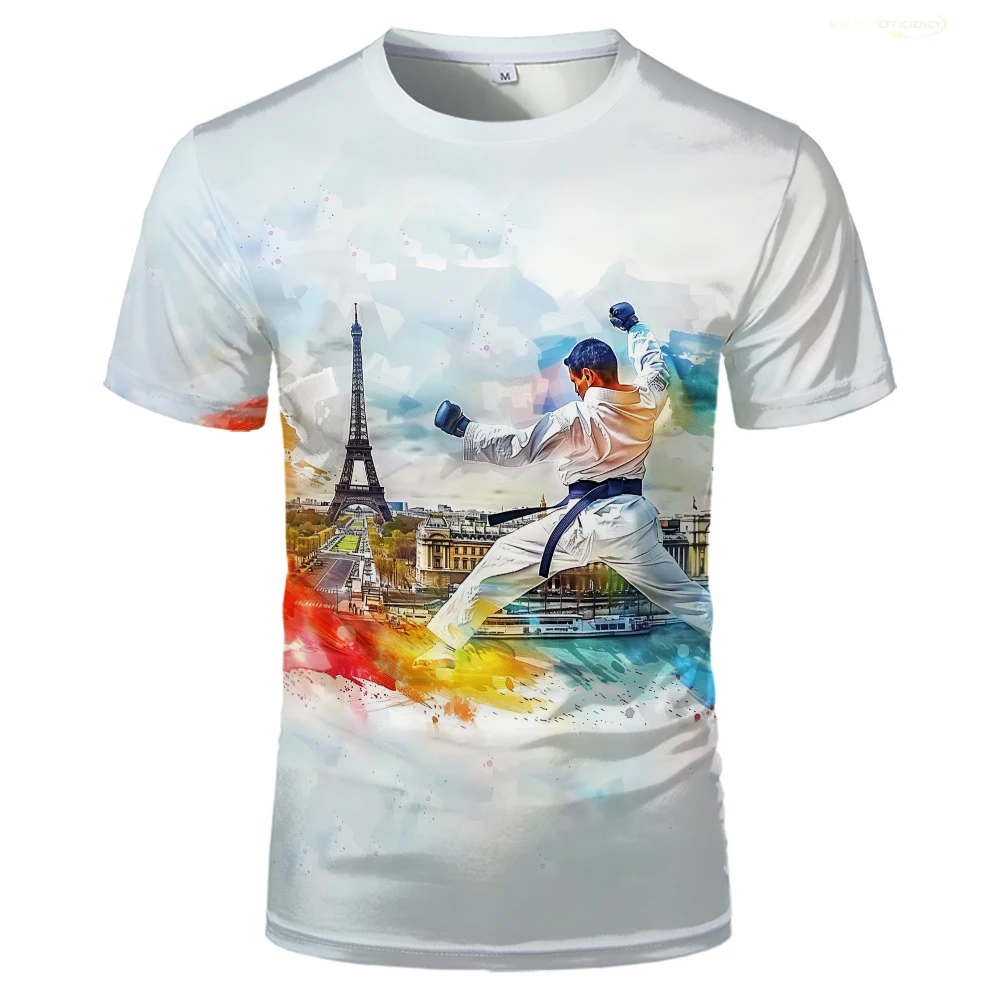 Paris Judo Sport Meeting Printed T-shirts 2024 Summer France Eiffel Tower Graphic T Shirt Karate Competitions Games Unisex Tops