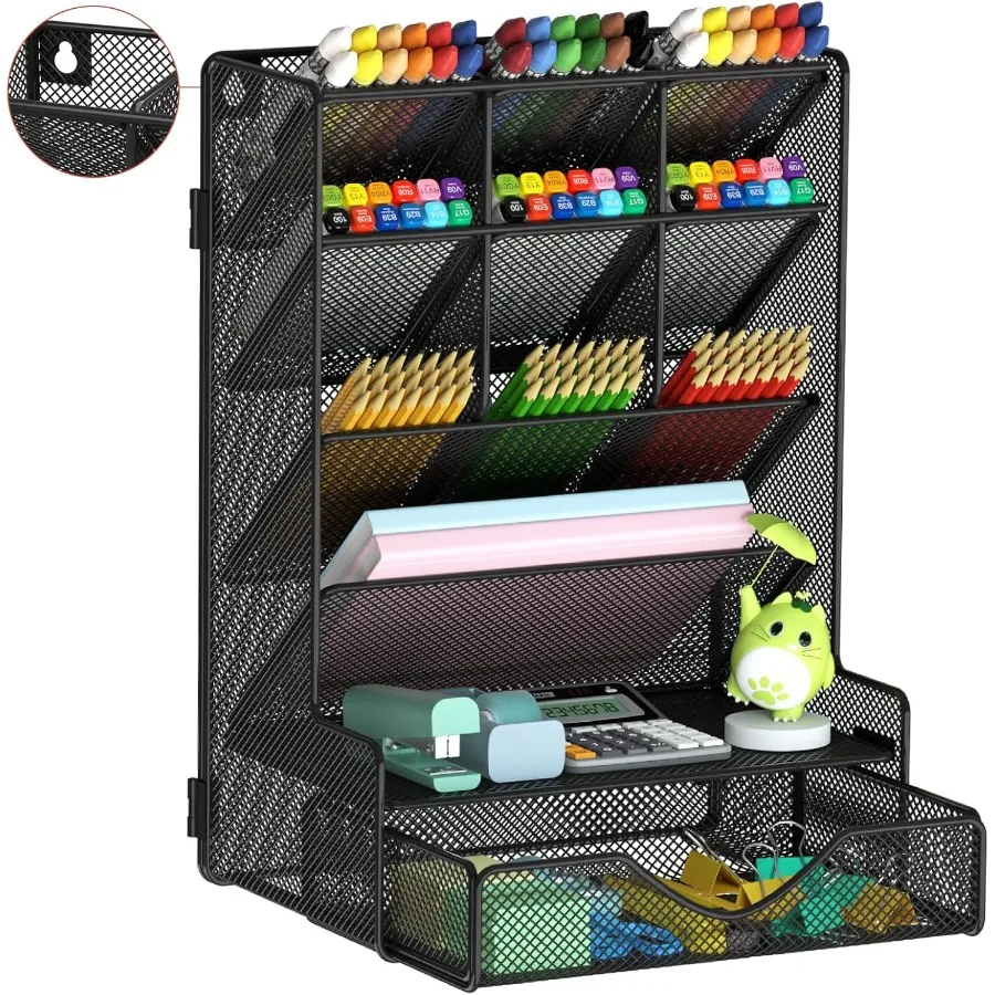 

Multi-functional wall mount pen holder with drawer for school office and home use ideal for organizing art supplies and desk es