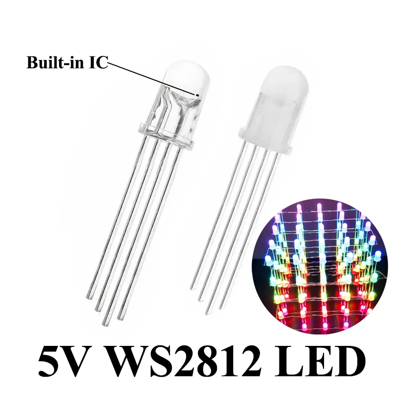 Dioda LED RGB WS2812 5V 4.8mm 5mm 8mm Dioda DIP F5 F8 Okrągła f'p Dream Color Adresowalna Pełnokolorowa Neonowa Dioda Pikselowa z Chipem WS2812B