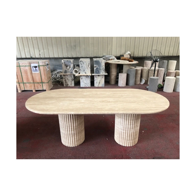 

High Quality Oval Shape Marble Dining Table Travertine Stone Coffee Table