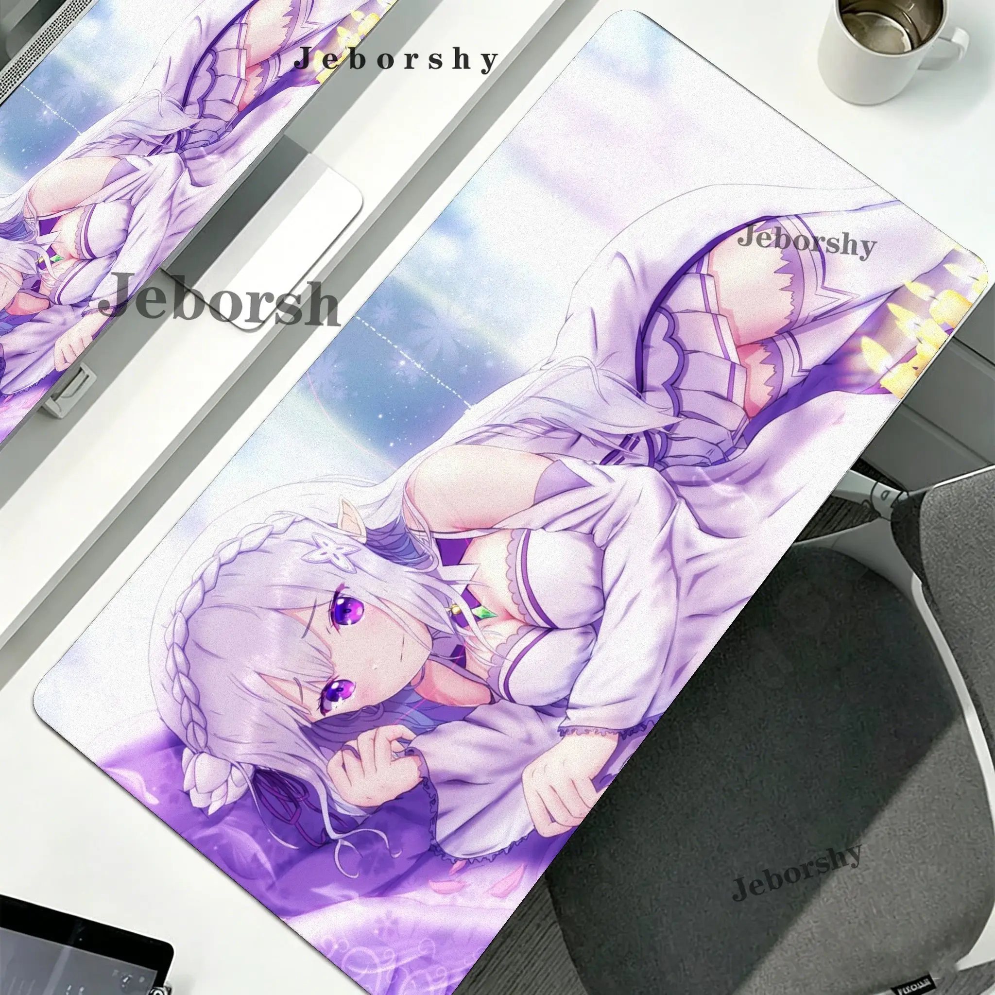 Anime R-Re Zero Emilia Mouse Pad Large Non-Slip Waterproof Mat Stitched Edge Keyboard Pad for Gaming Daily Office