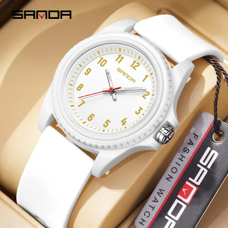 SANDA2274 Student Exam Watch Simple Large Number Dial TPU Skin friendly Strap 5ATM Waterproof Lightweight Youthful Vitality