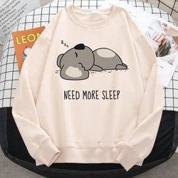 Casual Simple Women'S Sweatshirt Need More Sleep Cartoons Bear Print Hooded Loose Fleece Pullovers Warm Soft Female Streetwear