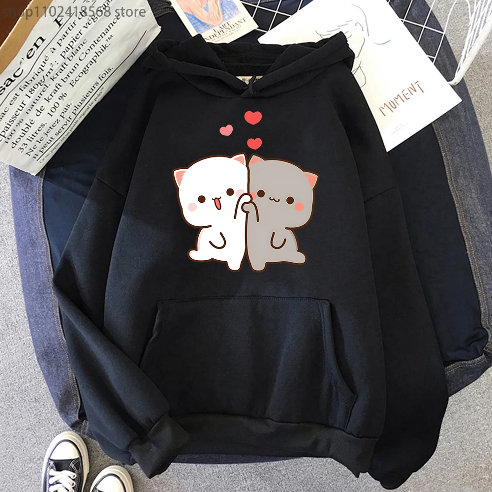 Mochi Peach And Goma Cute Cat Printed Hooded Men Women Hoodies Plus Size Sweatshirt Teen Pullover Unisex Autumn Warm Streetwear