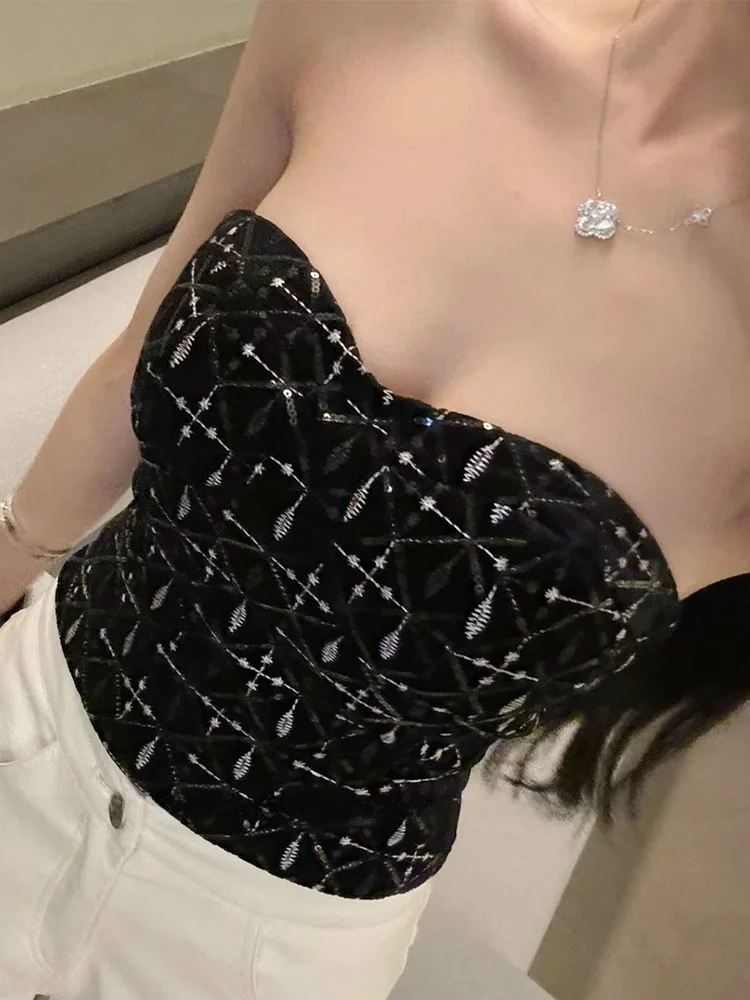 

Вязаный топ-бюстье XZY Ele с пайетками для полных женщин, корейская версия, облегающий, для повседневной носки, осенняя коллекция, высокая мода