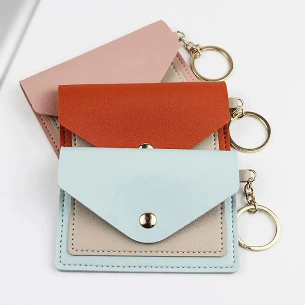 Color Student Coin Pocket Business Card Cover With Keychain Korean Style Card Holder ID Card Holders Coin Purse Slim Wallet