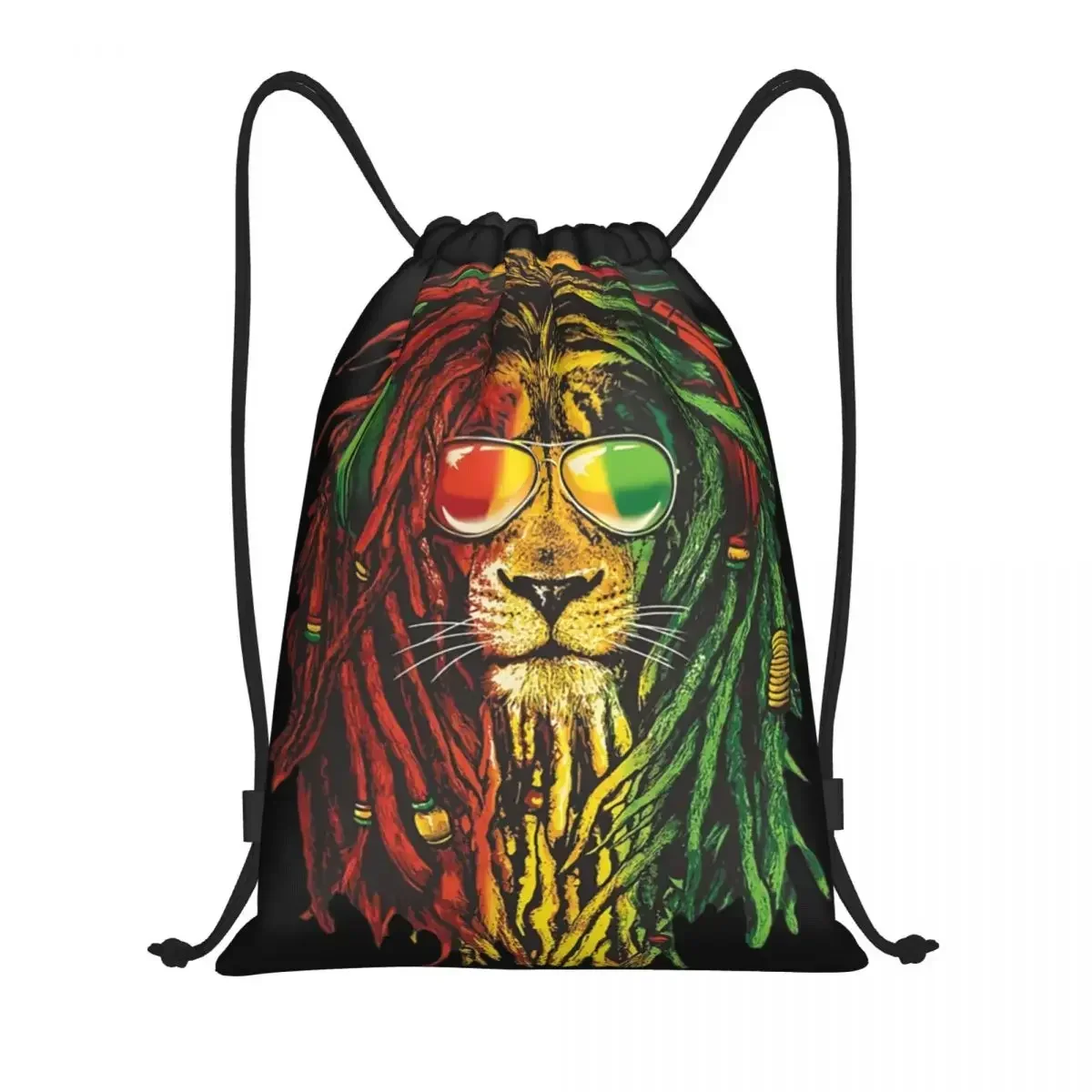 Rasta Lion Of Judah Jamaica Drawstring Bag Women Foldable Gym Sports Sackpack Reggae Rastafari Rasta Shopping Storage Backpacks