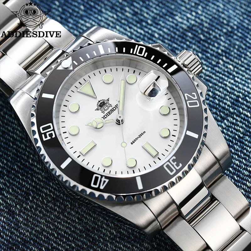 ADDIESDIVE Quartz Watches For Man Luxury 41mm Luminous Ceramic Bezel Famous Brand Watch 200m Waterproof Diving Sports Watches