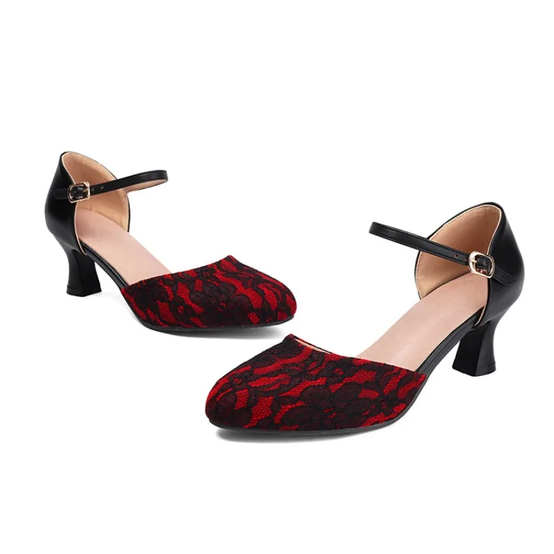 Casual Design Women's Sandals Round Toe 4cm Small Heel Buckle Strap Lace Large Size 46 48 Summer Fashion Style Dress Shoes