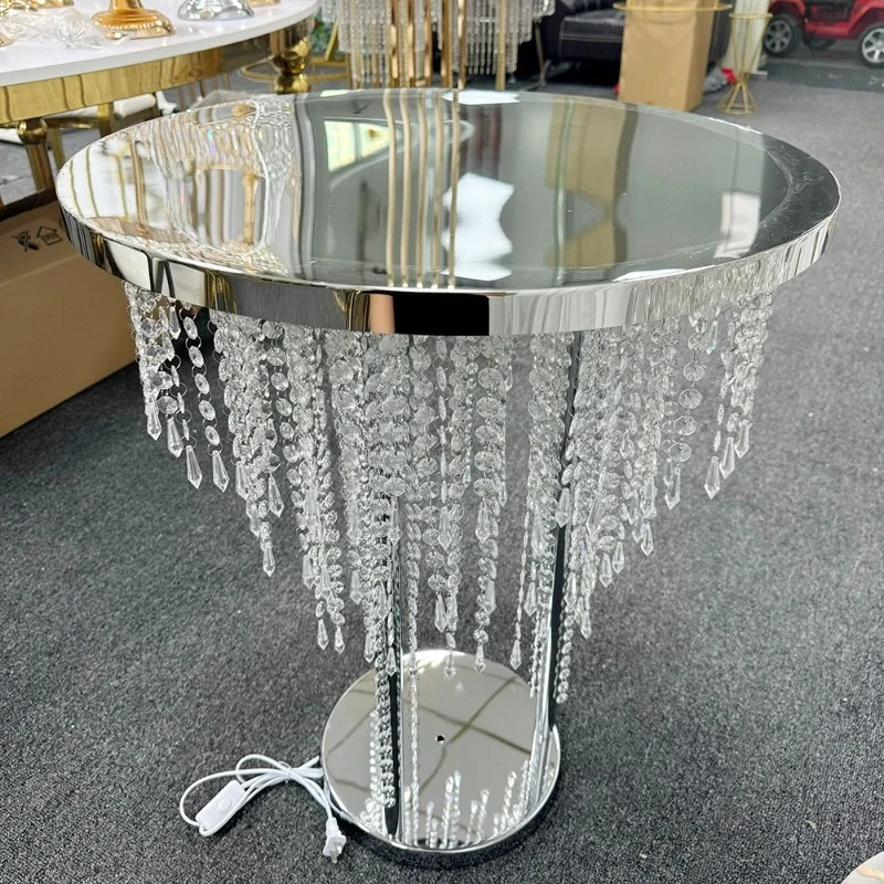 High quality gold crystal bead curtain metal iron dessert cake table base for wedding events party decoration