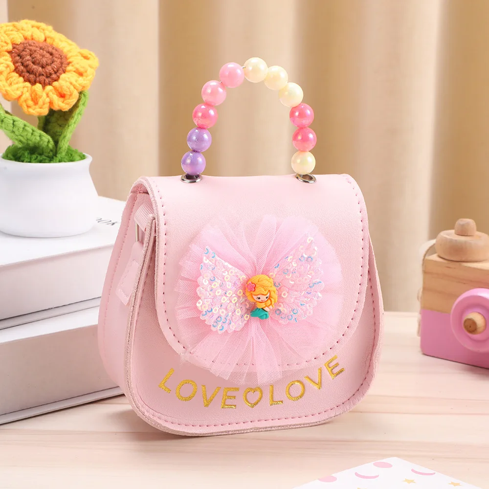 Kreative Niedliche Blumen Kinder-Umhängetasche PU-Leder Perlen Kinder-Schultertasche Glänzende Schleife Handtaschen – Detail 20