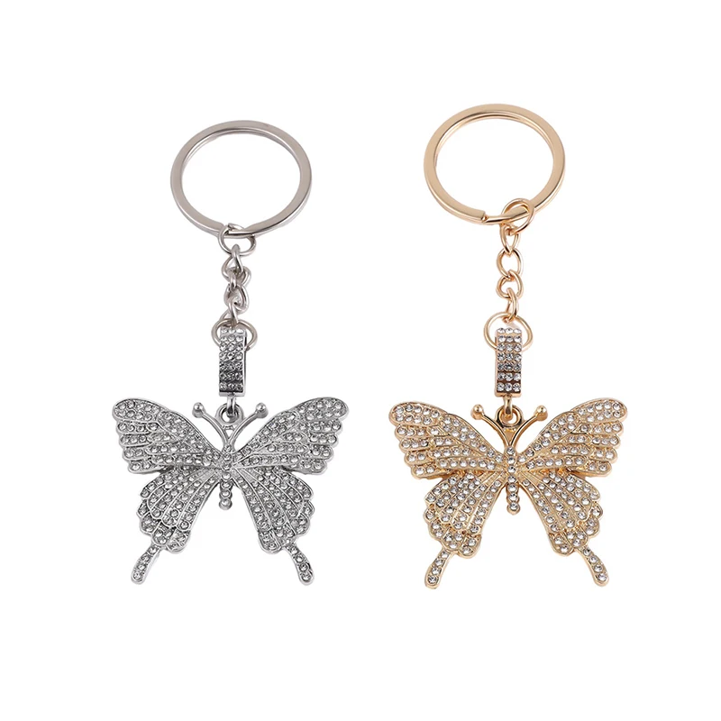 Cute Flying Animal Insect Bag Pendant Decoration Creative Shiny Rhinestone Butterfly Keychain Accessories For Women Girls