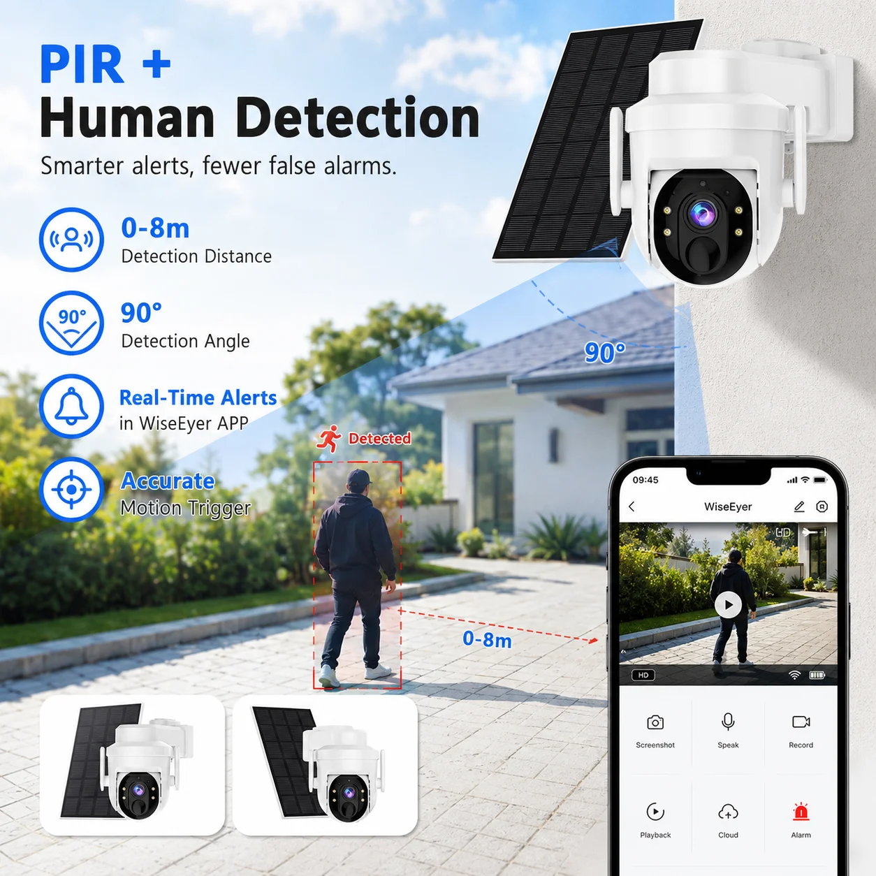 2-Pack Outdoor Wireless Solar-Powered PTZ Security Cameras 3MP HD Built-in Battery Video Surveillance Camera Long Time