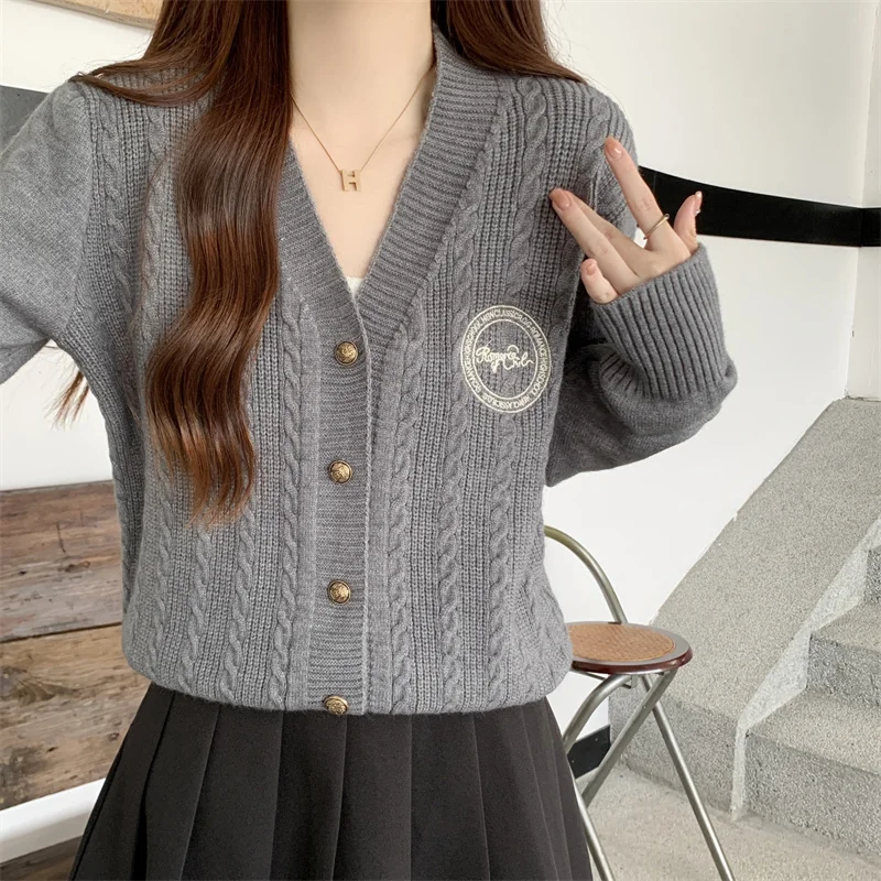 

Women Cardigan Sweaters Autumn And Winter Jacket Long Sleeve V-neck Loose Knitted Tops Casual Ladies Preppy Style Sweater Coats
